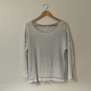 Tribal Back Cutout Waffle Sweater